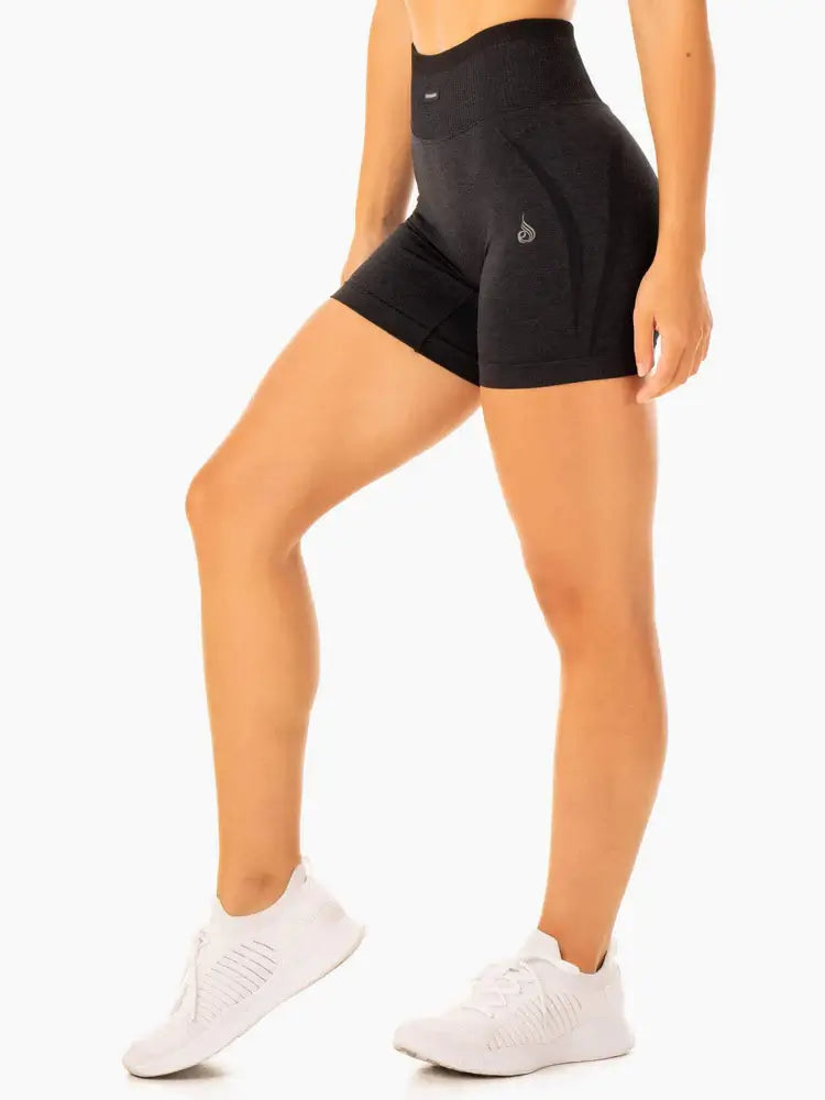 EXCEL SEAMLESS HIGH WAISTED SHORTS - Black Marl