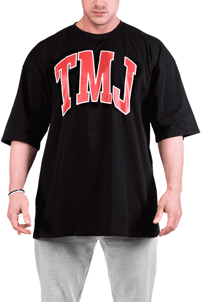 TMJ Apparel Oversized Warm-Up Tee - Black/Red
